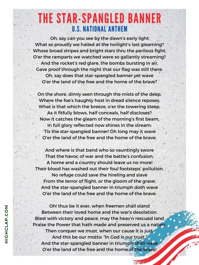 United States of America National Anthem Lyrics | Star Spangled Banner