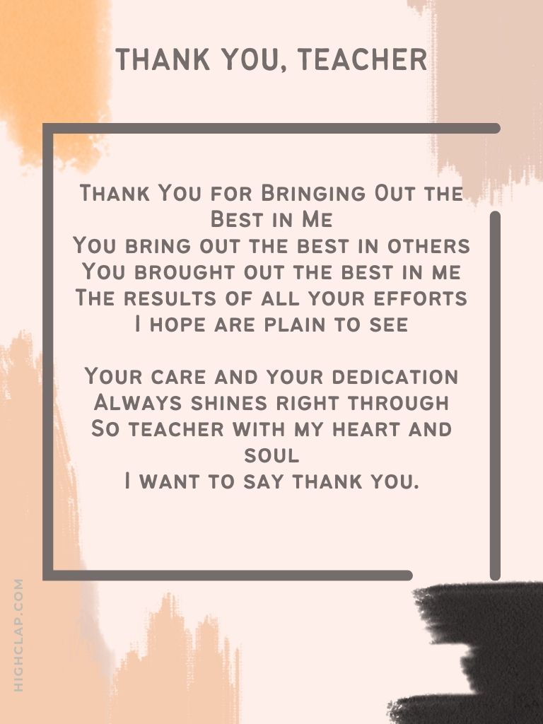 Thank You Poem For Teacher's Day Celebration - Thank You for Bringing Out the Best in Me