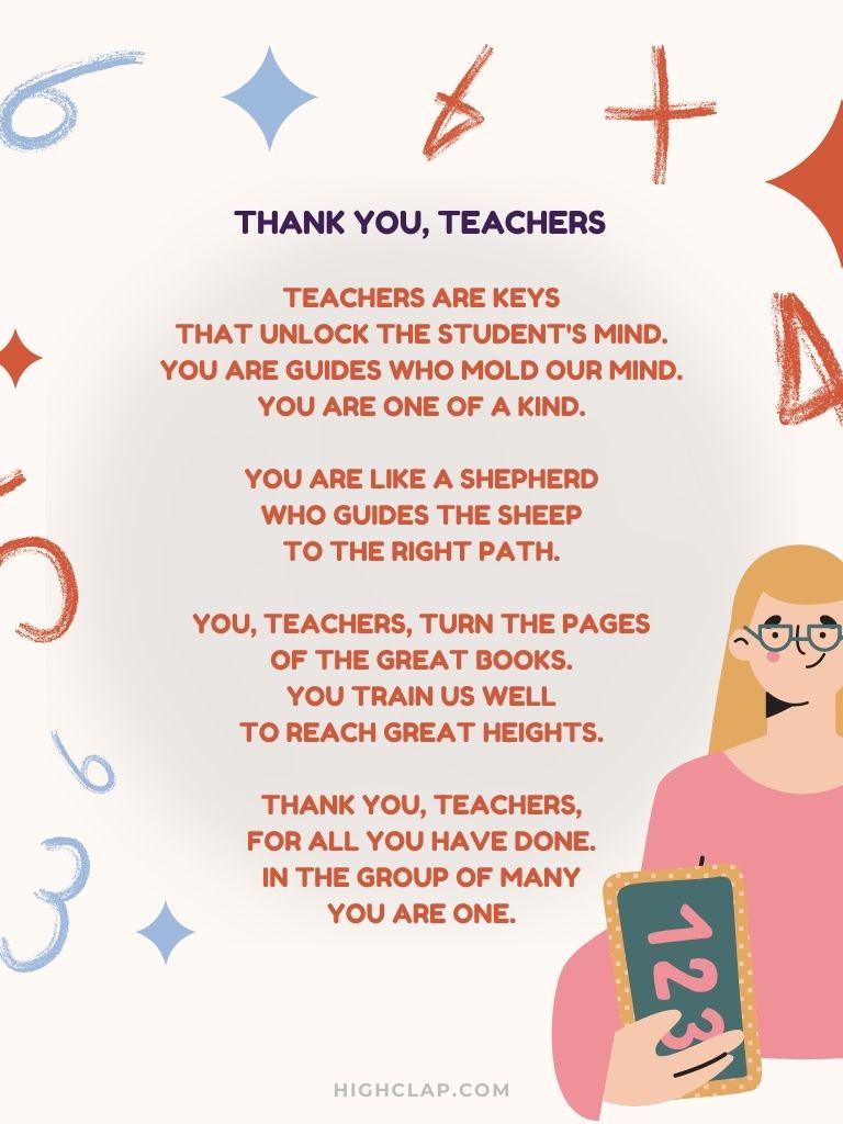Thank You Poem For Teacher's Day Celebration titled Thank you teacher