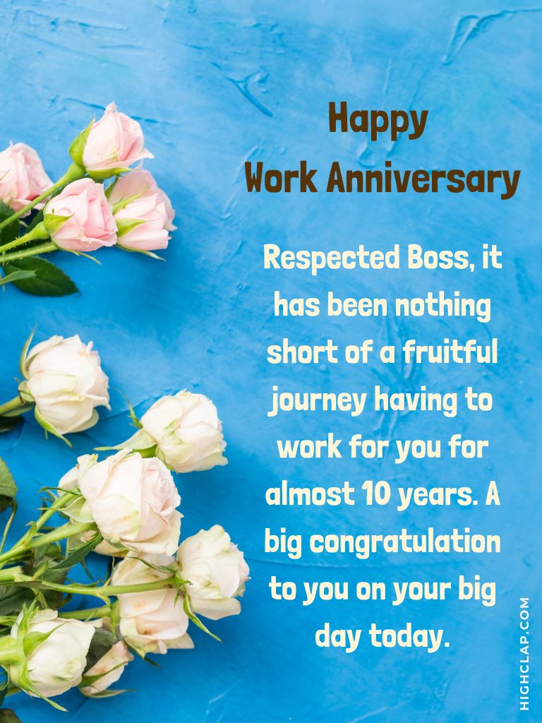 Work Anniversary Wish To Boss